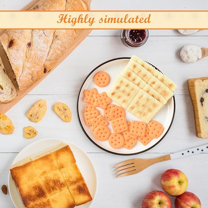 Fake Cookies, 20Pcs 5 Styles Artificial Baked Biscuits Simulation Realistic Crackers Dessert Food for Home Kitchen Shop Display Photography Props