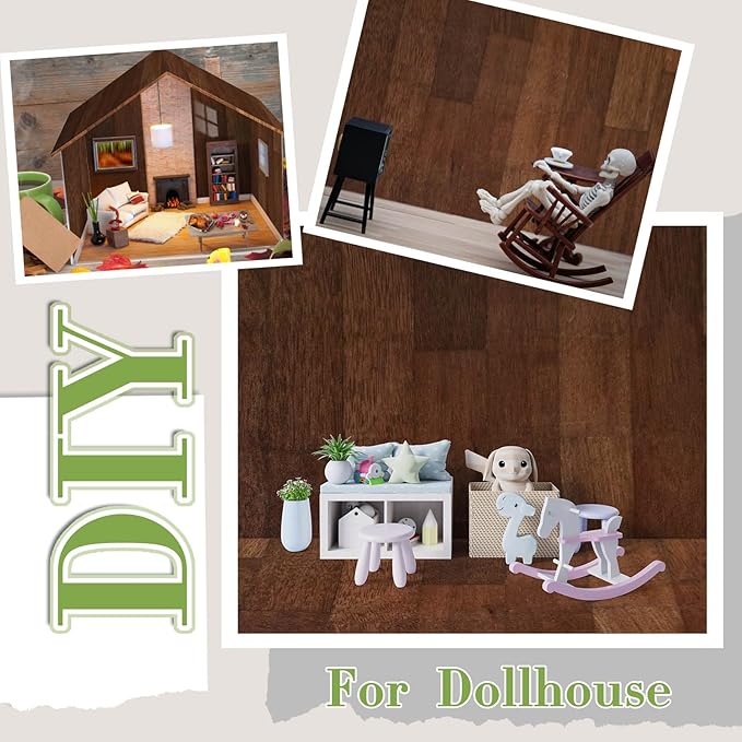 Flutesan 6 Pcs Miniature Dollhouse Wallpaper and Flooring Peel and Stick Mini DIY Self Adhesive Dollhouse Accessories 8.27 x 11.69 Inch (Elegant Style)