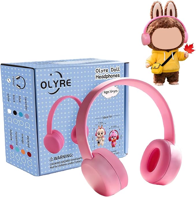 Olyre Doll Headphones for Dolls, Fits 17cm(6.69") Height Trendy Dolls or 1/6 BJDs, Miniature Headset Costume/Clothing Accessory (Doll Not Included) (Pink)