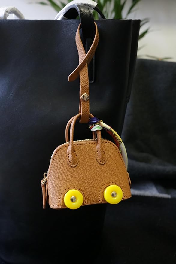 Buyborgood Women's 2 PCS Mini Tote Bag Charms Keychain Pouch Small Coin Purse Wallet, Camel+Brown
