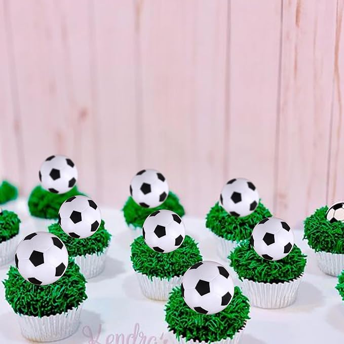 Rsstarxi 12 Pack 3D Soccer Cupcake Toppers Soccer Party Decorations Football Ball Cake Toppers for Sports Theme Baby Shower Kids Birthday Party Cake Decorations