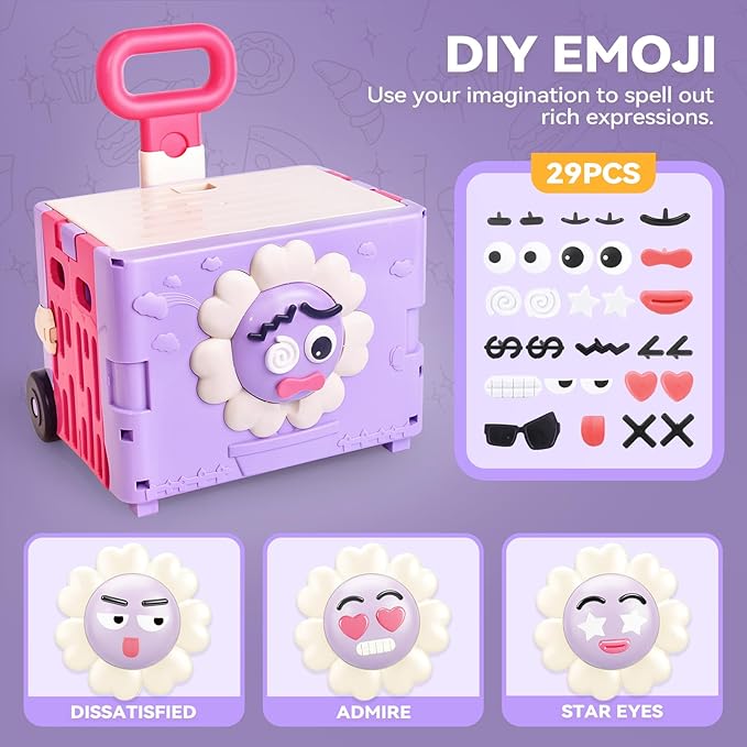45PCS 3-in-1 Toddler Girl Foldable Shopping Cart Trolley Play Set W/Pretend Play Food for Kids Kitchen ,Cutting Fake Food W/Pizza ,Hamburger ,Play Kitchen Accessories,Gifts for Boys and Girls Ages 3+
