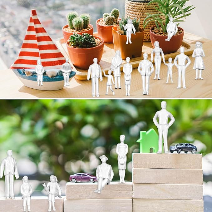 Namalu 50 Pcs 1:25 Scale White Unpainted Mini People Figures Miniature People for Model Trains Architectural Standing and Sitting Mini Diorama Figures for Architectural Project Miniature Scenes