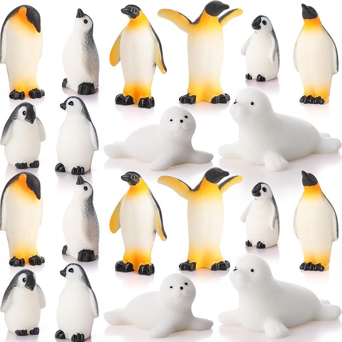 28 Pcs Mini Penguin Figurines Bulk Miniature Penguin Seal for Arctic Habitat Project Realistic Resin Animals Cake Topper Seal Winter Party Birthday Supplies