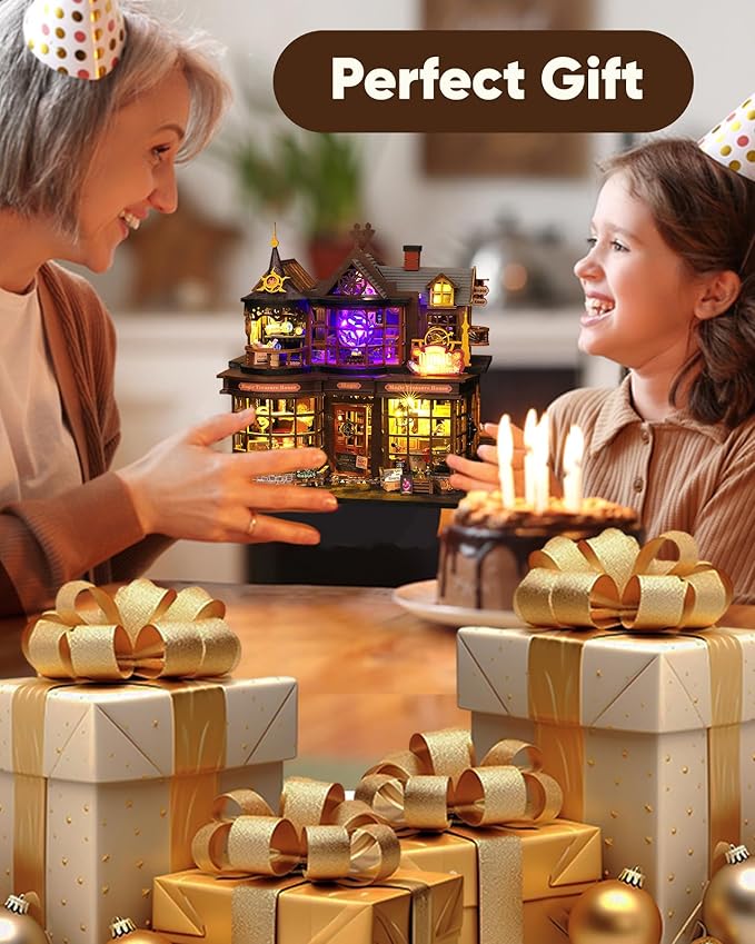 DIY Miniature House Kit, DIY Dollhouse Kit for Adults to Build, Mini House Kit with LED, Mayberry Street Miniatures, Ideal Gifts for Birthday, Halloween Christmas(Magic Treasure House)