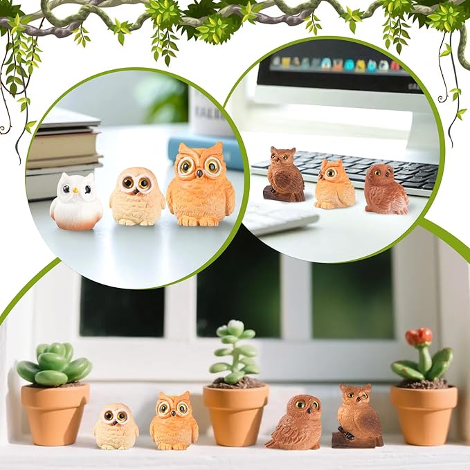 48 Pcs Miniature Owl Figurines 6 Styles Resin Mini Owl Figurines Bulk Animal Figurines Set for Fairy Garden Micro Landscape Pots Bonsai Decorations DIY Props