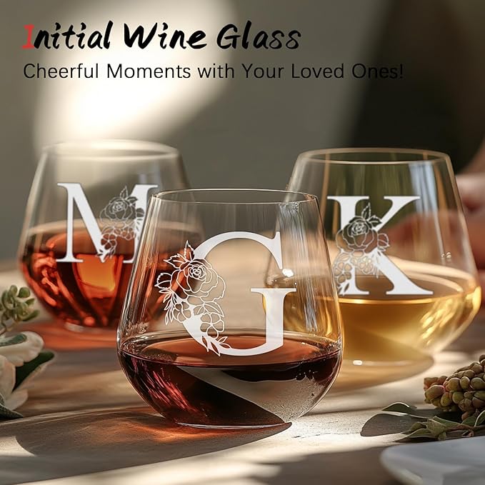 Personalized Gifts for Women, Monogrammed A-Z Wine Glass Customized Gift, Unique Christmas Birthday Gifts for Women Her Mom Friend Sister Wife Daughter Nurse - Dishwasher Safe (G)