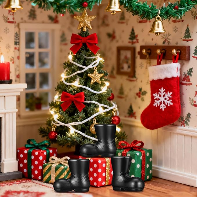 DOITOOL 50 Pcs Miniature Santa Claus Boots, Mini Shoes Props for Dollhouse Decoration, Cute Xmas Ornaments Plastic Xmas Mini Shoes