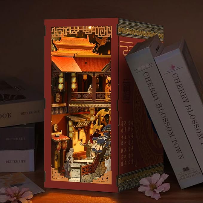 Book Nook Kit - DIY Miniature Dolls House Kit with Furniture and LED Light, 3D Puzzle Wooden Art Bookends, Model Kits for for Adults and Teens (Dream Back to The Tang Dynasty)