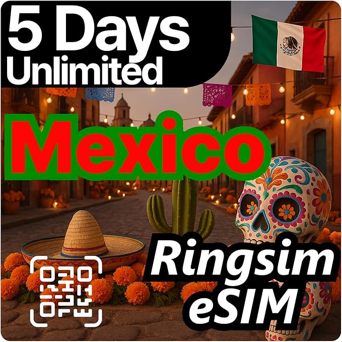 [eSIM] Mexico eSIM | 5DAYS Unlimited | 5G, 4G/LTE, Tethering, Hotspot | eSIM with Instant Activation in 10 Minutes | Cancun, Mexico City, Los Cabos | Travel eSIM by Ringsim