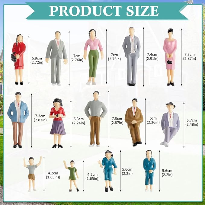 Lewtemi 28 Pcs 1: 25 Scale Miniature People Figurines Mini Architectural Plastic Small Dollhouse Figures Tiny Painted Model Train People for Projects Diorama Villiage