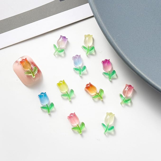 100 Pieces Mini Tulip Flowers for Crafts Dollhouse Miniatures Luminous Resin Mini Things Micro Tulip for Fairy Garden Micro Landscaping Decoration