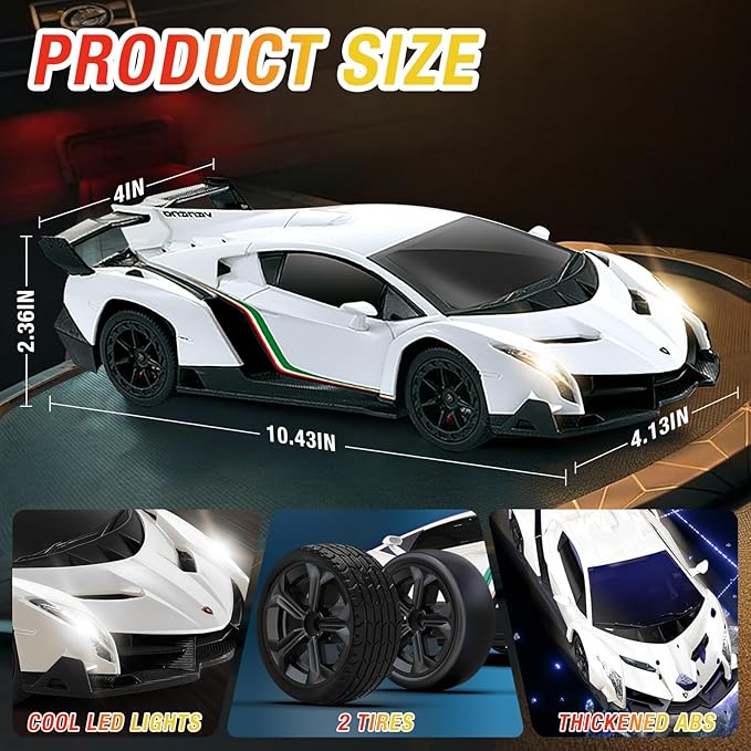 Lamborghini Remote Control Car for Boys 3-7, 1:18 Scale Lambo Toy Car Official Licensed,RC Drift Car 20Km/h with LED Lights, 2.4GHz RC Cars for Adults Boys Girls 8-12 Birthday Gifts(White)