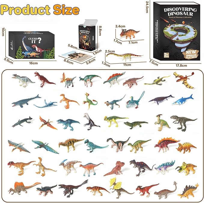 Dinosaur Toys Book with 50 PCS Different Dinosaurs Figures & Pokers,Interactive Perfect for Kids Dinosaurs Educational Toys for 3 4 5 6 7 8 12 Year Old Boys&Girls