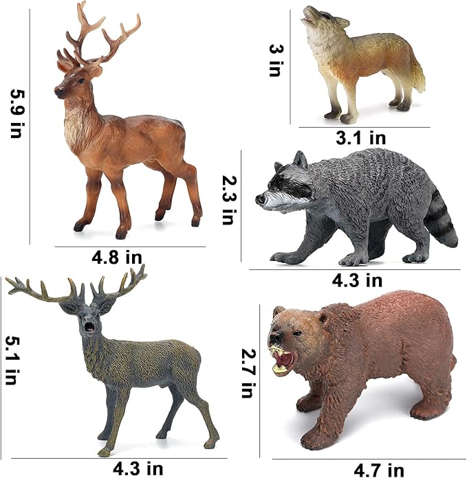 Forest Animals Figurines Toys, 10PCS Realistic Plastic Wild Woodland Animals Figures Playset, Cake Toppers Birthday Gift for Kids Children Toddlers