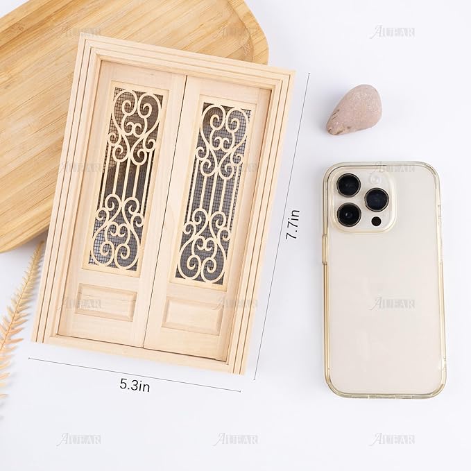 AUEAR, 1:12 Miniature Furniture Unpaint Wooden Doors for DIY Scene Home Craft (2 Horizontal Panel)