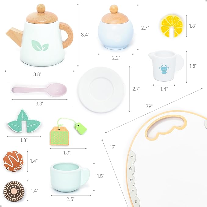 UMU® Wooden Tea Set for Kids – Pretend Play Tea Party Toy with Colorful Cups, Tea Bags, Lemon Slices & More – Montessori Role Play Toy for Ages 3 4 5 6