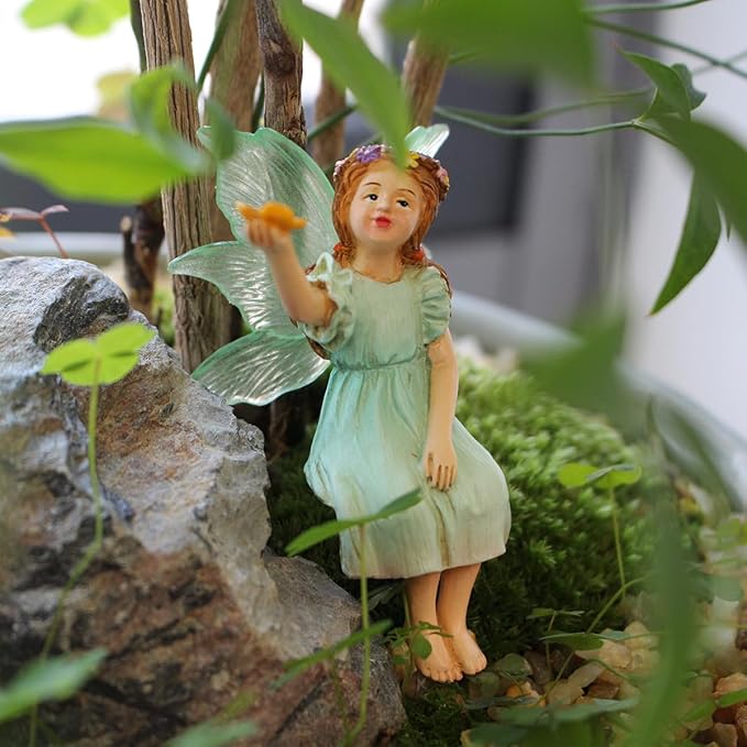 Purple Star Fairies for Fairy Garden Accessories Outdoor Miniature Fairy Figurines Mini Garden Stakes Decorative Small Resin Fairy Cake Topper Decorations Statue Valentines Day Gifts Green