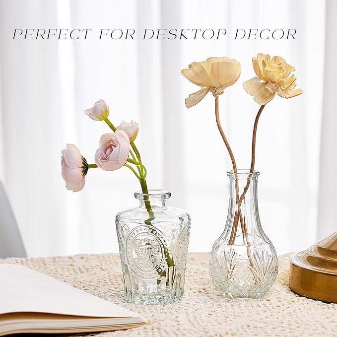 Glass Bud Vase Set of 24, Small Flower Vases, Glass Vases for Centerpieces, Vintage Home Table Decorations Bud Vases (24 Pcs, Clear)