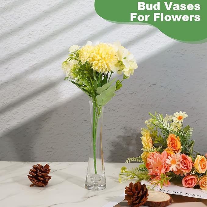 6 Pcs Glass Bud Vases for Centerpieces Maria Modern Clear Small Skinny Decorative Single Flower Bud Vase for Wedding Party Event Home Office Decoration(7.87 Inch,Transparent Color)