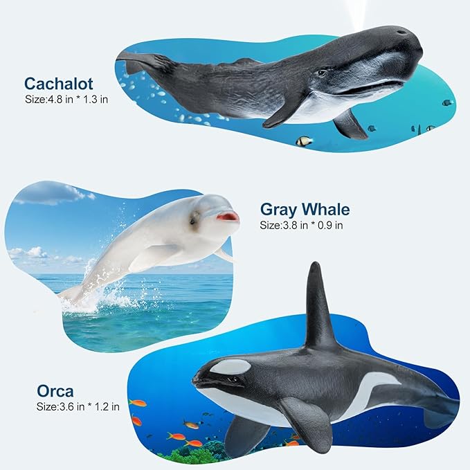 8PCS Whale Figurines Toys for Toddlers, Realistic Ocean Animals Figures Sea Creatures Toys for Kids Includes Beluga Orca Blue Whale, Birthday Party Favors & Gifts for Boy Girl