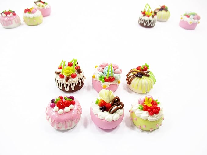 Dollhouse Miniature Food 6 Mixed Fruit Flower Cake 1.8 cm Mini Tiny Bakery 16243