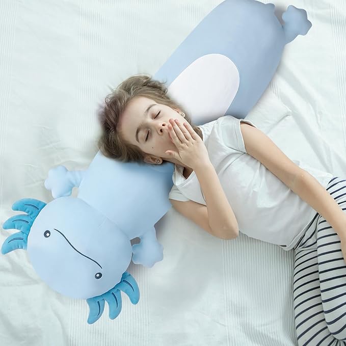 44 inch Cute Giant Blue Axolotl Plush Soft Body Pillow, Large Axolotl Stuffed Animals Toy, Squishy Plushies Gifts for Kids Boys Girls Birthday