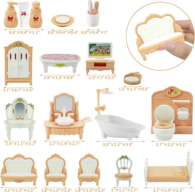 20 Pieces Doll House Furniture and Accessories Set Dollhouse Furniture Set Mini Dollhouse Furniture 1 12 Scale Bedroom Living Room Bathroom Furniture Accessories (Yellow)
