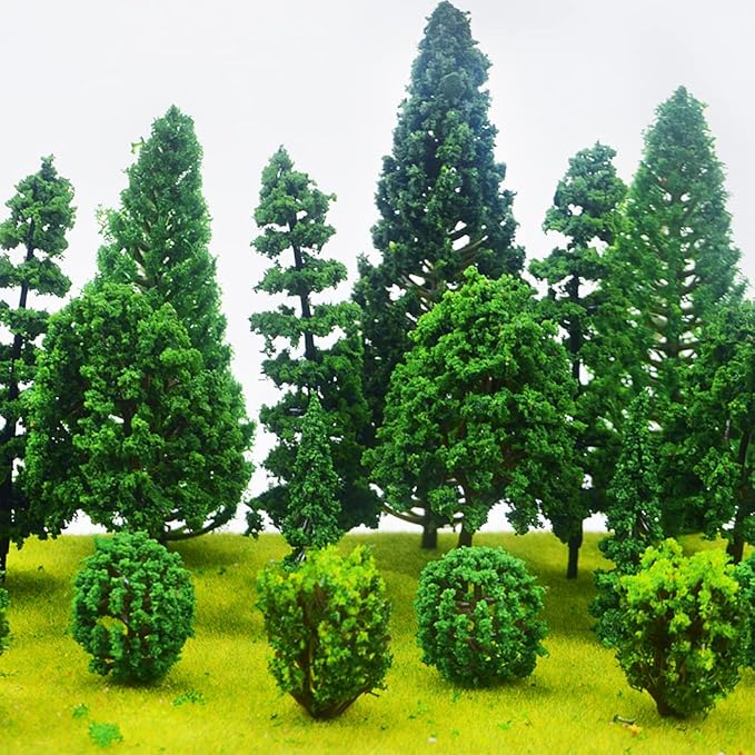 MOMOONNON 25pcs Model Trees Train Scenery Mixed Miniature Trees Artificial Wargame Fake Tree Model Railroad Diorama Supplies Scenery Landscape