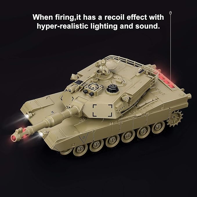 BEAURE Rc Tanks,1:28 WW2 M1A2 America Army Tank Toys for Boys,9 Channels Remote Control Cars with Sound and Light, RC Military Truck Vehicle for Kids Boys Girls (Khaki)
