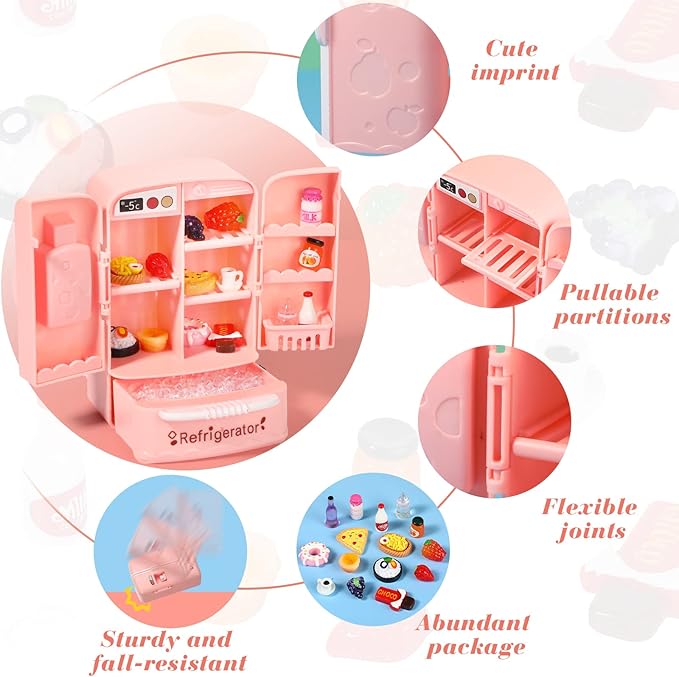 Civaner 17 Pieces Dollhouse Refrigerator Mini Fridge Toy with Christmas Mini Food Set Dollhouse Kitchen Furniture Food Toy Miniatures Kitchen Decoration Bottle Fruit Dessert for People (Lovely Style)