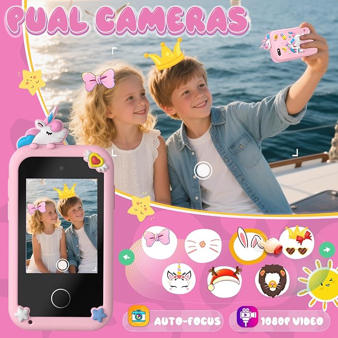 Kids Smart Phone Toys for Girls,Christmas Birthday Gifts for Girls Age 3-10 Kids Cell Phone Toys with 2.8" Touchscreen 20 Learning Games Dual Camera Music Player, 8G SD Card