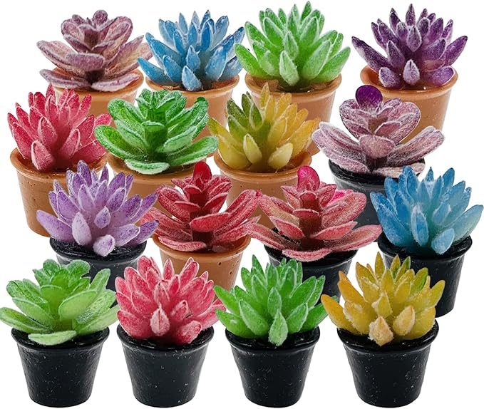 Cayway Dollhouse Plant Miniature 16 PCS Artificial Plant Tiny Bonsai Model Mini Flowerpot Fake Succulent Doll House for Garden Dollhouse Decorations