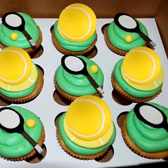 Rsstarxi 12 Pack 3D Tennis Cupcake Toppers Tennis Ball Cake Toppers Decorations for Sports Tennis Theme Baby Shower Kids Birthday Party Cake Decorations