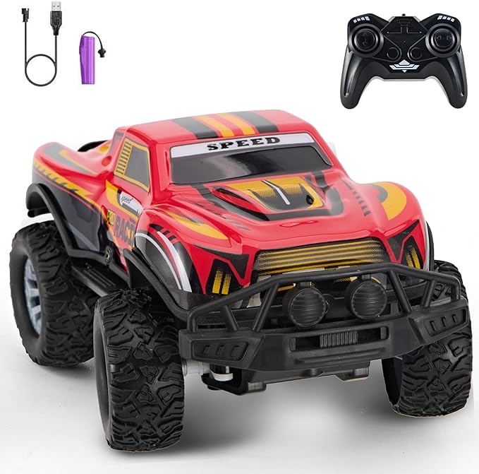 Remote Control Cool Off-Road Vehicle Truck, 2.4GHz RC Car with LED Lights, 1:20 Scale Off-Road Vehicle, Red RC Truck,Remote Control car from a Long Distance,Gifts for Children (RED)