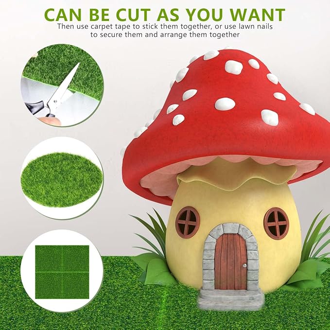 12 Pack Fairy Garden Grass 6 x 6 Inches Miniature Artificial Craft Grass for Dollhouse Ornament DIY Decoration