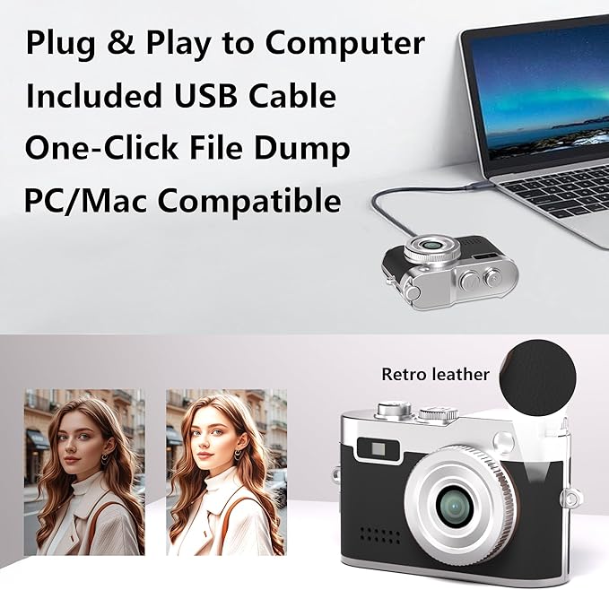 Mini Keychain Camera, 1080P Video Recorder, 0.96'' Display 12MP Retro Compact Tiny with 16GB SD Card, USB Adapt, 200mAh Battery, Lenane Digital Camera for Kids, Students, Travel, Daily (Black)