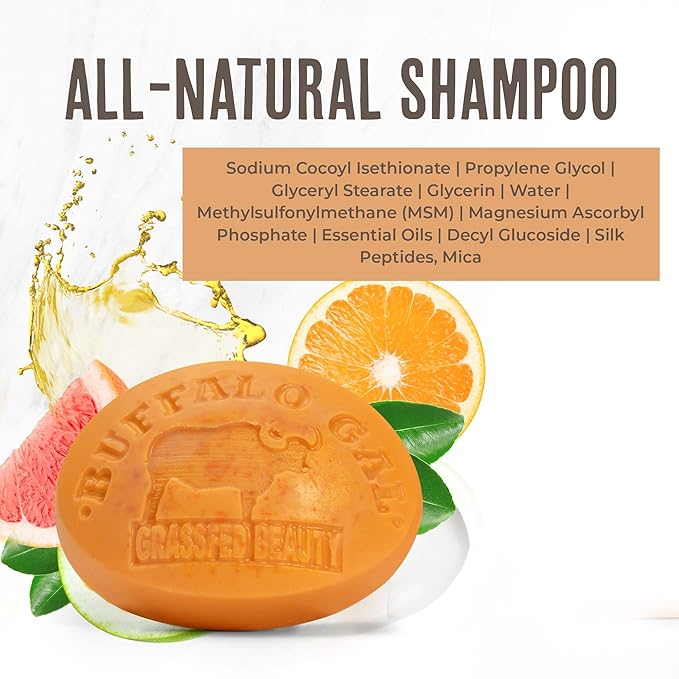 BUFFALO GAL MSM + Tallow Shampoo Bar – Hair Growth Solid Shampoo for Soft, Healthy Hair – pH Balanced, Sulfate-Free, Silicone-Free, Plastic-Free – Natural Essential Oil Scent