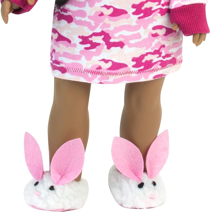 Sophia's Sherpa Bunny Slippers with Pink Felt Ears for 18 Inch Dolls, White