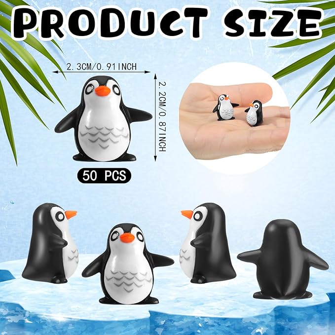 120 Pcs Miniature Penguin Figurines Resin Penguin Figures Bulk 0.87'' Cake Topper Mini Toys Animal for Fairy Garden Micro Landscape Winter Christmas Scene Decor Party Supplies