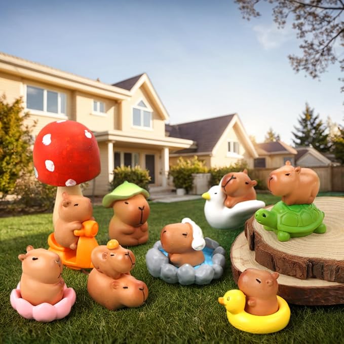 Mini Capybara Figurines 13 Pieces Tiny Capybara for Car Dashboard Dollhouse Miniatures Mini Resin Animals for Fairy Garden Home Decor Capybara Birthday Decorations