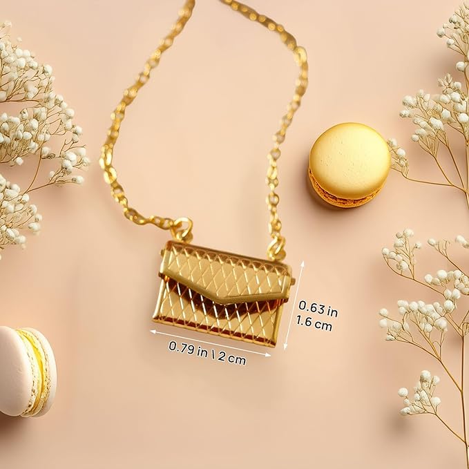 Miniature Alloy Handbag (Gold/Silver Option): 1:12 Scale Fashion Purse with Chain for Dollhouse Wardrobe, Boutique Scene, Adult Collector (Gold)