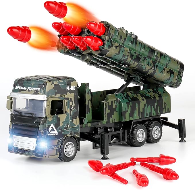 Army Toys for Boys, Military Toys with 8 Missiles, Army Truck Toy with Light & Sounds, Die-cast Vehicle, Military Vehicles Gift for 3 4 5 6 Year Old Boys