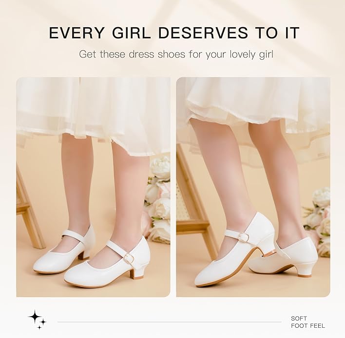 Dufannie Girls Dress Shoes Low Heel Princess Flats Mary Jane Flower Wedding Party Glitter Shoes for Kids Toddler