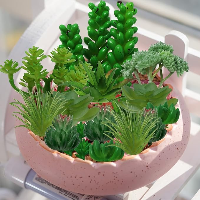 PietyPet Succulents Plants Artificial, 22pcs Green Fake Succulents, Mini Faux Succulents for DIY Crafting Home Terrarium Floral Wall Garden Arrangement Office Decoration (Unpotted)