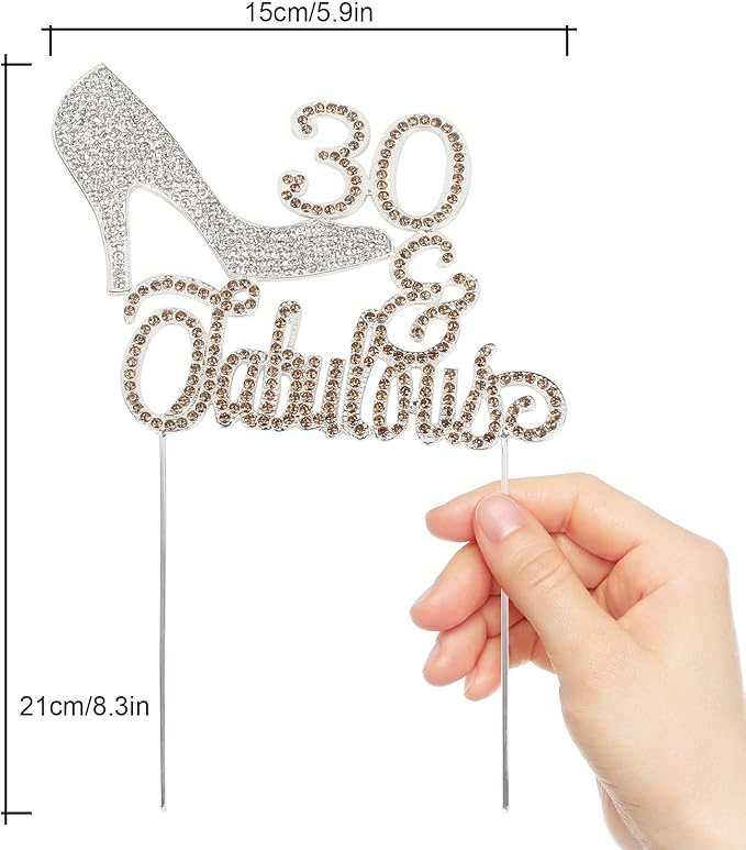 LINGTEER 30 Fabulous High Heel Silver Rhinestone Crystal Cake Topper Perfect for 30th Birthday Anniversary Party Keepsake Sparkle Decoration