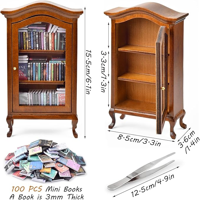 Anxiety Bookshelf, Anxiety Bookshelves, Mini Bookshelf, Handcrafted Mini Bookshelf with 100+ Unique Miniature Books, Small Bookshelf Miniature Library, for Book Lovers