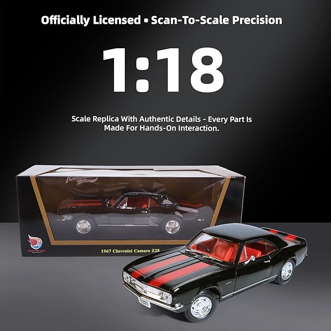 1967 Chevy Camaro Z28 1:18 Scale Diecast Model Premium Alloy Sports Toy Cars with Display Case, Working Steering, for Kids Men and Teens Dad 14+ Year