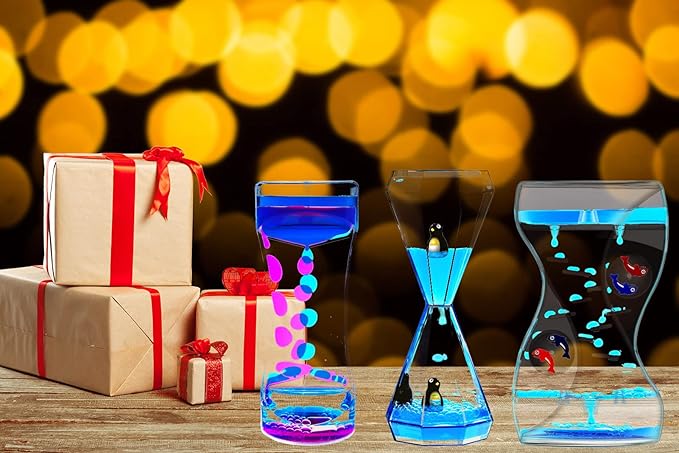 OCTTN Sensory Liquid Motion Bubbler Timers Set for Kids and Adults, 3 Pack Hourglass Different Shapes for Desk Décor Office, Sensory Play Toy