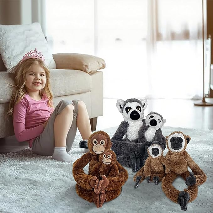 2pcs Orangutans Hanging Stuffed Animal Mother with Baby Hangs Plush Toys, Hooks and Stuffed Animals with Rings for Kids, Gifts for Boys and Girls（Red）